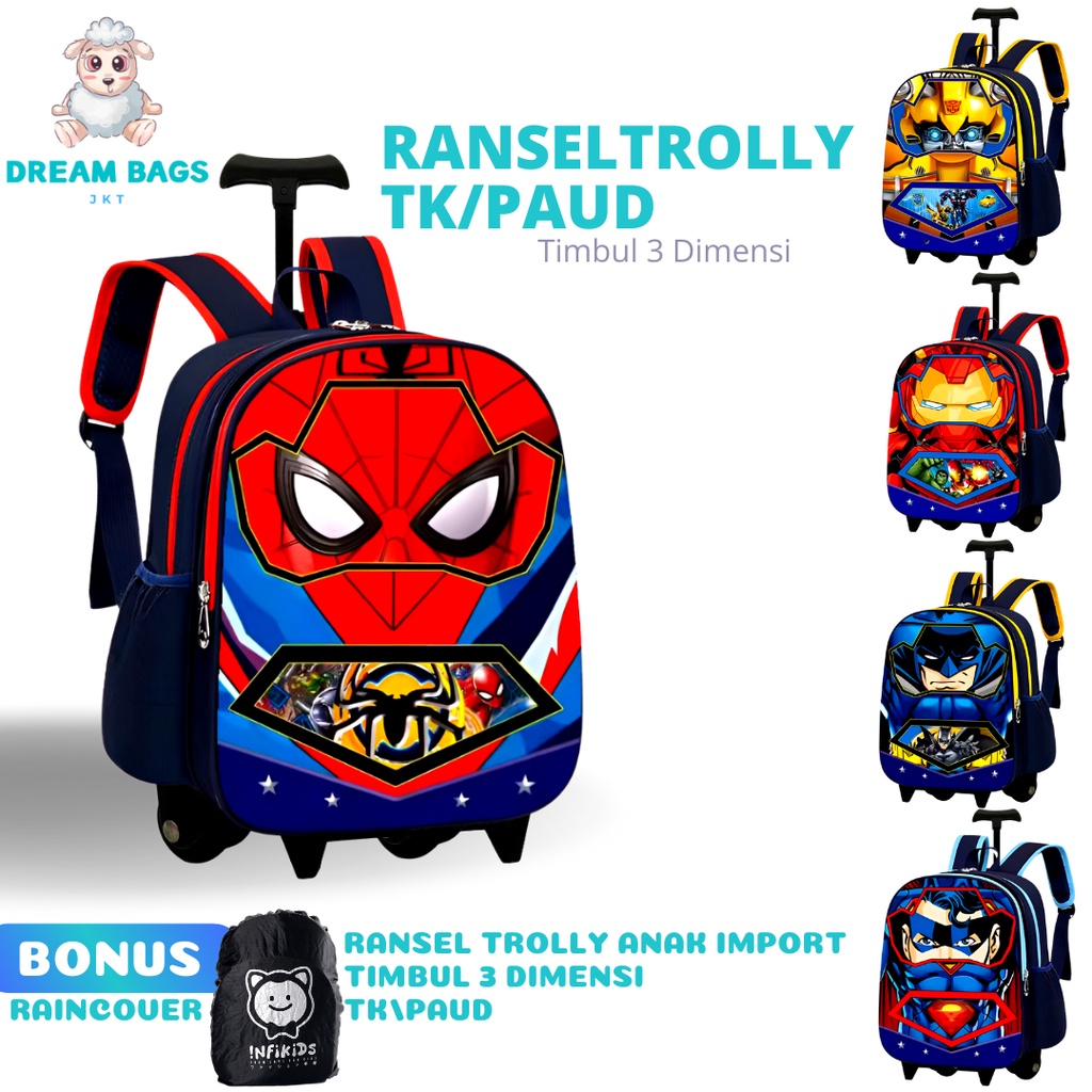 Tas Troli Anak Laki Laki Sekolah TK/PAUD DB-1259 Import Karakter