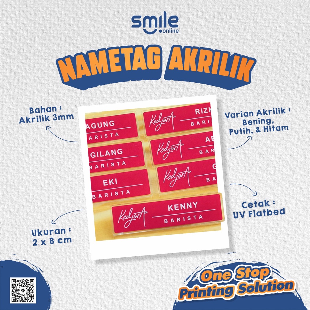 

NAMETAG | PAPAN NAMA | NAMA DADA AKRILIK ACRYLIC CETAK FULL COLOR MURAH