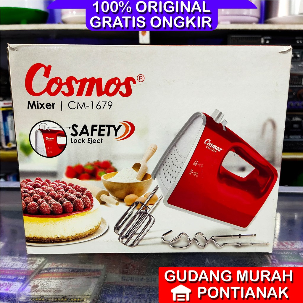 Mixer Cosmos CM 1679 merah pengaduk pencampur pengocok adonan kue turbo 5 kecepatan lock eject