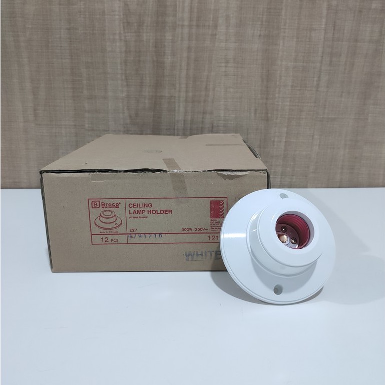 Broco Fitting Plafon Ceiling Lamp Holder E27 Bulat Putih (1212)