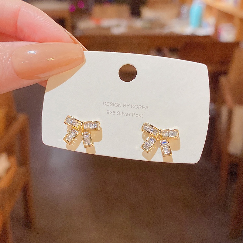 Anting Tusuk Sterling silver 925 Desain Pita Hias Kristal Zircon Mewah Berkilau Untuk Wanita