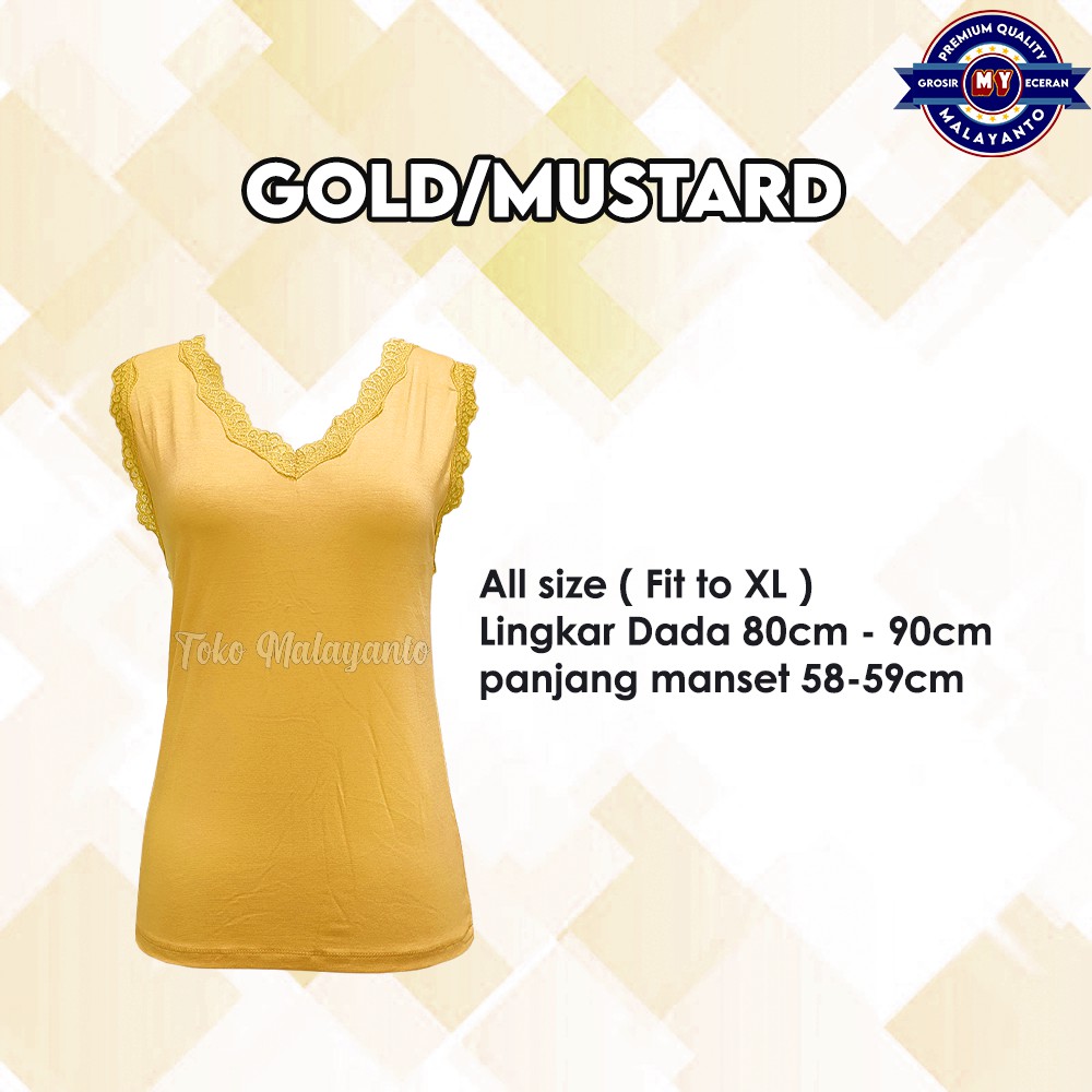 Tank Top Renda Kerah V Polos Warna Ukuran All size Ready Stok!!-Gold/Mustard