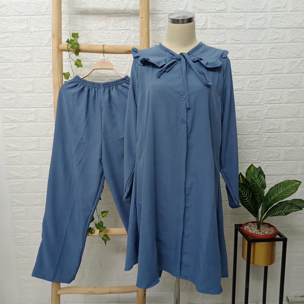 One Set Pakaian Wanita Outer - Set Wanita Bahan Cringkel Adem - One Set Muslim Kekinian - Baju Wanita Terbaru Cringkel - Baju Dewasa Jumbo Bahan Adem Tidak Menerawang - Baju One Set Wanita Dewasa Terbaru