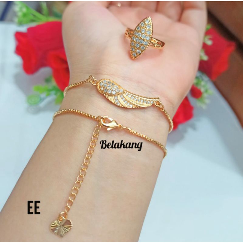 Gelang Tangan Itali free cincin Permata Zircon Gold Perhiasan Wanita