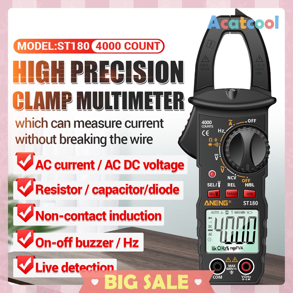 ST180 4000 Counts Digital Current Clamp Meter AC Ohm NCV Multimeter Tester