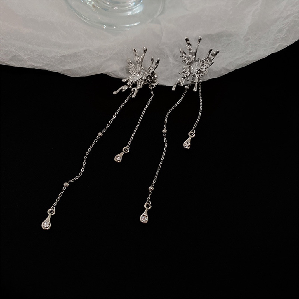 Anting Panjang Bahan Silver Needle Aksen Berlian