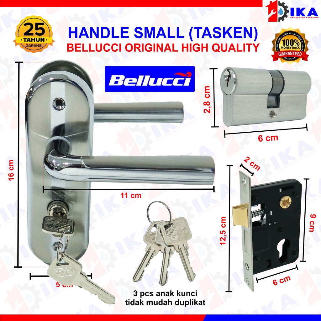 Kunci Pintu Bellucci Kecil 15cm | 1 Set Handle Pintu Bellucci Darwin | Taskenred | Goldcoast | Murah