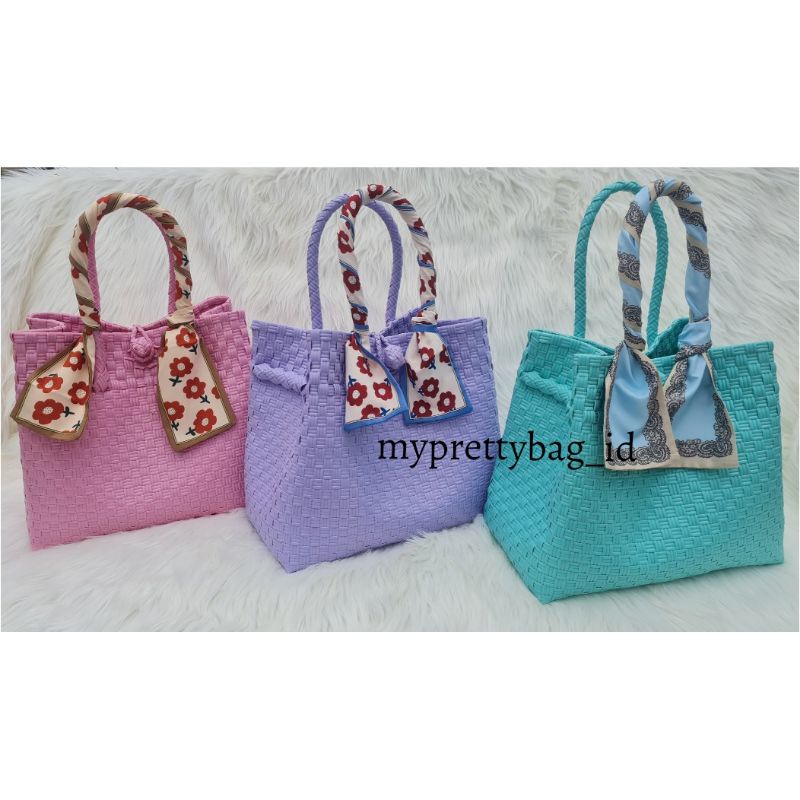 (TANPA ACCESORIES) Short Handle Size M Tas Jaly Tas Jali Tas Anyaman Plastik Premium Warna Pastel