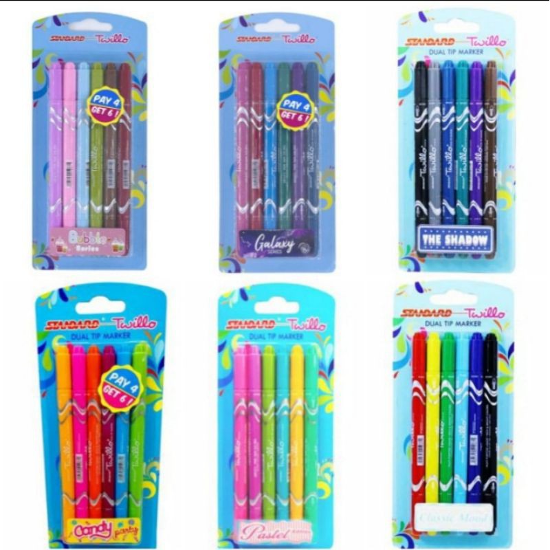 

STANDARD PEN Blister Twillo dual tip marker isi 6 mix color highlight