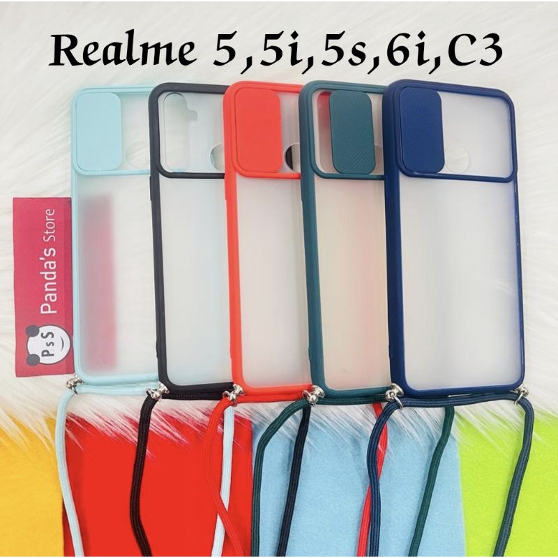 Realme 5, 5i, 5s, 6, 6i, Narzo Softcase dove sliding camera + Tali Laynard [Premium]