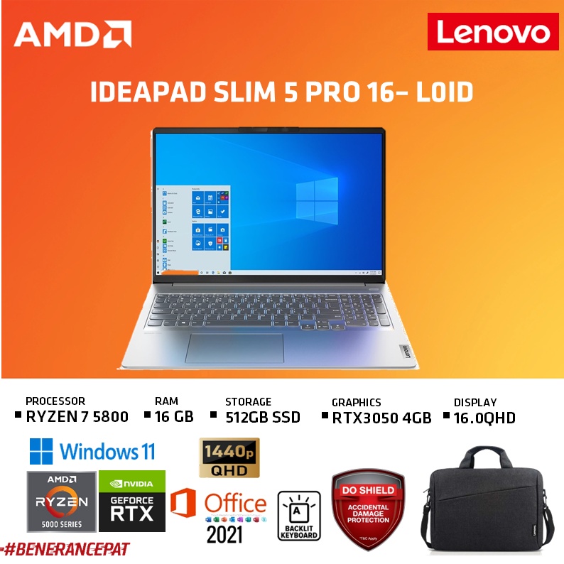 LENOVO IDEAPAD SLIM 5 PRO 16 RYZEN 7 5800 16GB 512SSD RTX3050 4GB W10+OHS 16.0 GRY -KYID