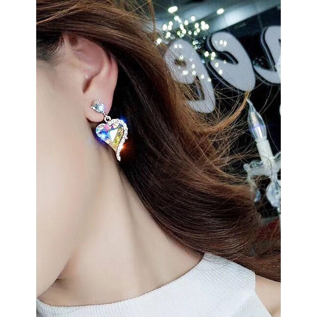 LRC Anting Tusuk Fashion Ab 925 Needle Gem Heart Asymmetric Stud Earrings A5833X