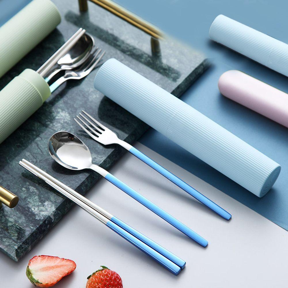 Top Cutlery Set Portable Reusable Alat Makan Dengan Wadah Penyimpanan Sumpit Sendok Garpu Set