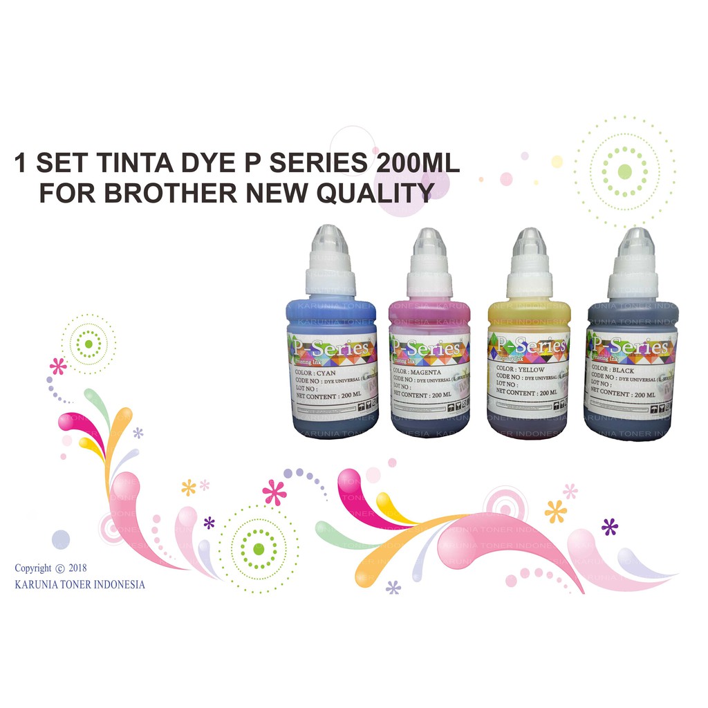 1 SET TINTA DYE P SERIES 200ML FOR BROTHER NEW QUALITY