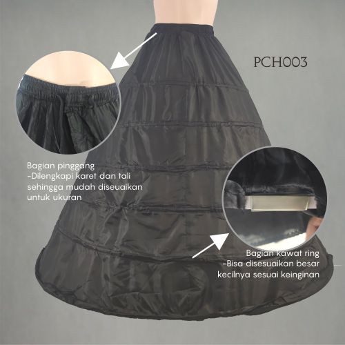 LENKA Pengembang Gaun Pettycoat Dalaman Dress Pengantin Hitam 6 Ring  PCH003