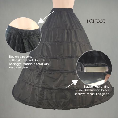 [TOKO TERPERCAYA] PETTICOAT PENGEMBANG GAUN ROK HITAM BALL GOWN 6 RING PCH003