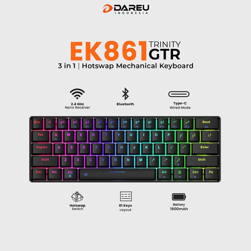 Dareu EK861 Trinity GTR Hotswap Wireless Mechanical Gaming Keyboard