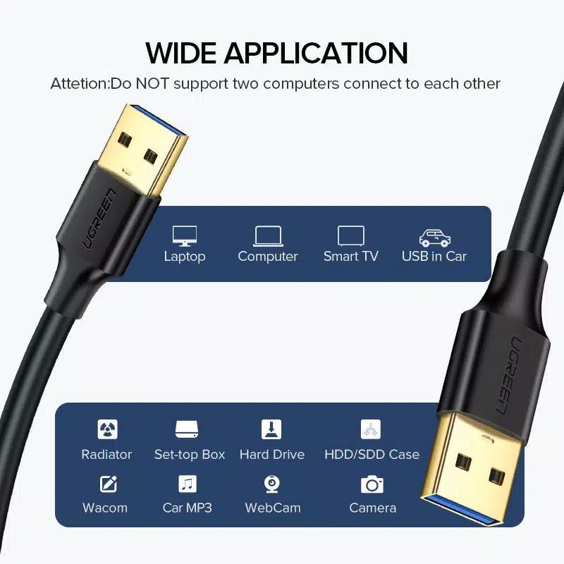 UGREEN Kabel USB 3.0 A Male to A Male untuk Transfer Data Gold Plated