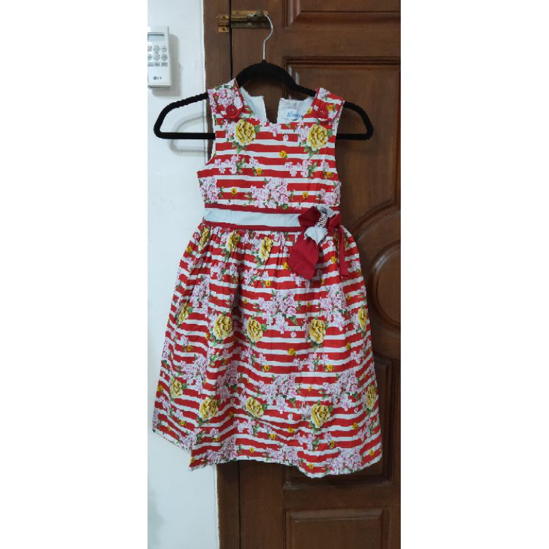 dress anak donita no 8 garis kerah putih bunga