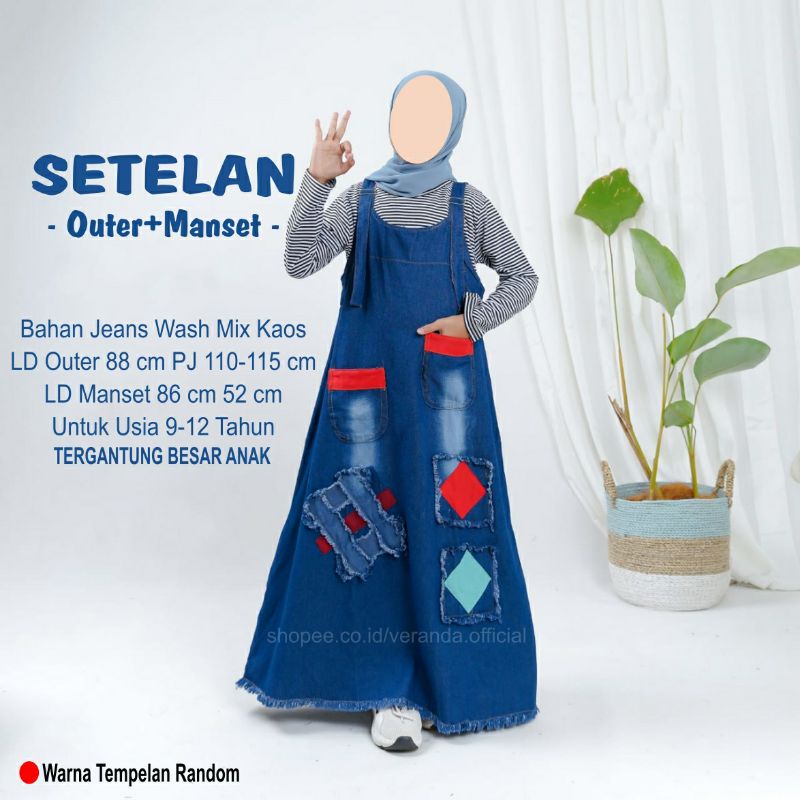 Aqina Setelan Overall Jeans Anak Perempuan Tanggung Umur 9-12 Tahun PLUS MANSET One Set Baju Kodok R