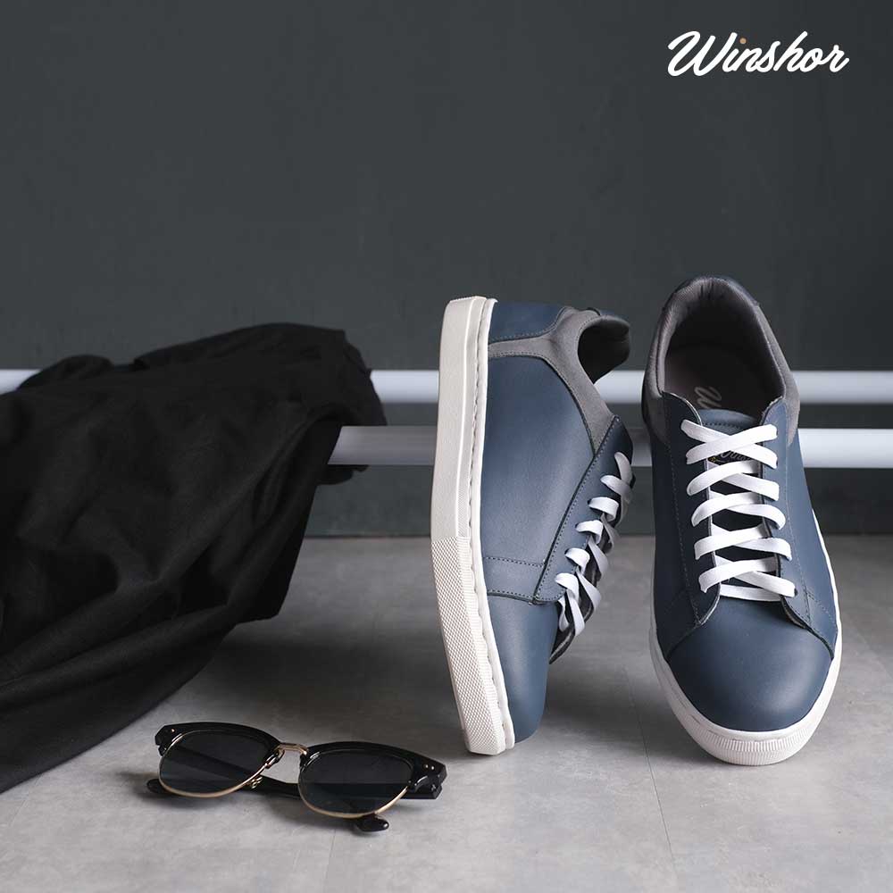 Sepatu Sneakers Kulit Pria - Winshor - Onyx - Navy Grey