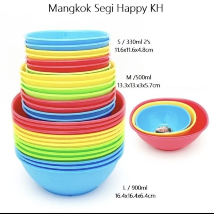 Mangkok HAPPY Plastik Warna / Mangkuk Plastik Saji Makanan Serbaguna