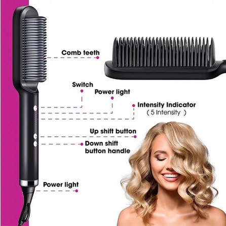 Multifungsi Profesional Pelurus Rambut Turmalin Keramik Penjepit Rambut Sikat Sisir Rambut Pelurus Rambut Keriting Rambut Besi-1