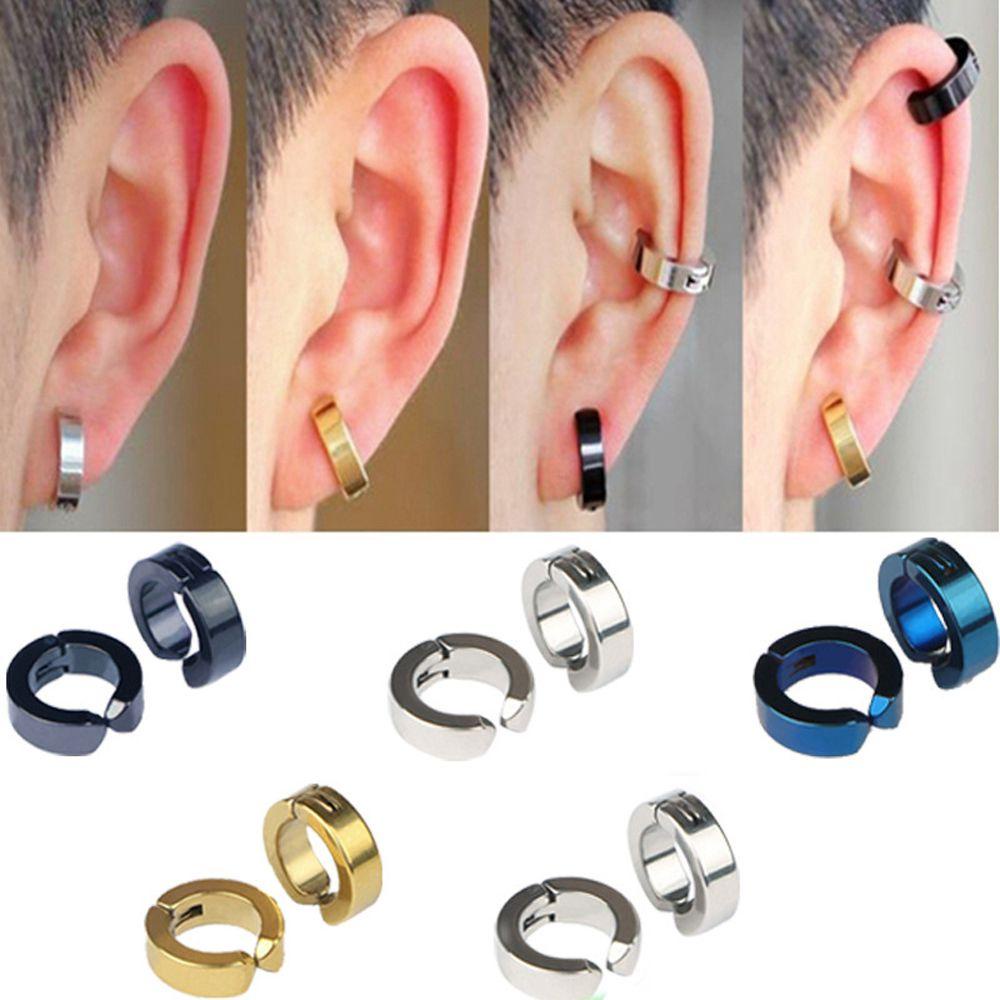 Anting Klip Bentuk Lingkaran Geometris Bahan Titanium steel Gaya Korea Untuk Wanita