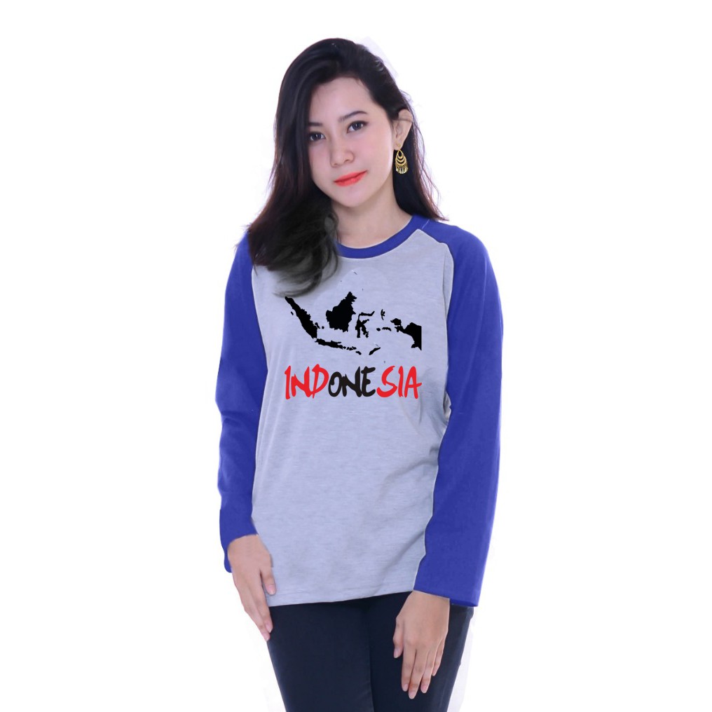 Kaos Raglan Gambar Peta Indonesia | Lengan Panjang | Atasan Wanita | Ukuran M - L - XL -XXL