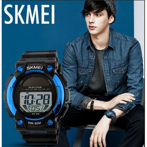 Best Seller Jam Tangan SKMEI LITHIUM SOLAR POWER Waterproof Dual Time Tenaga Surya Terbatas