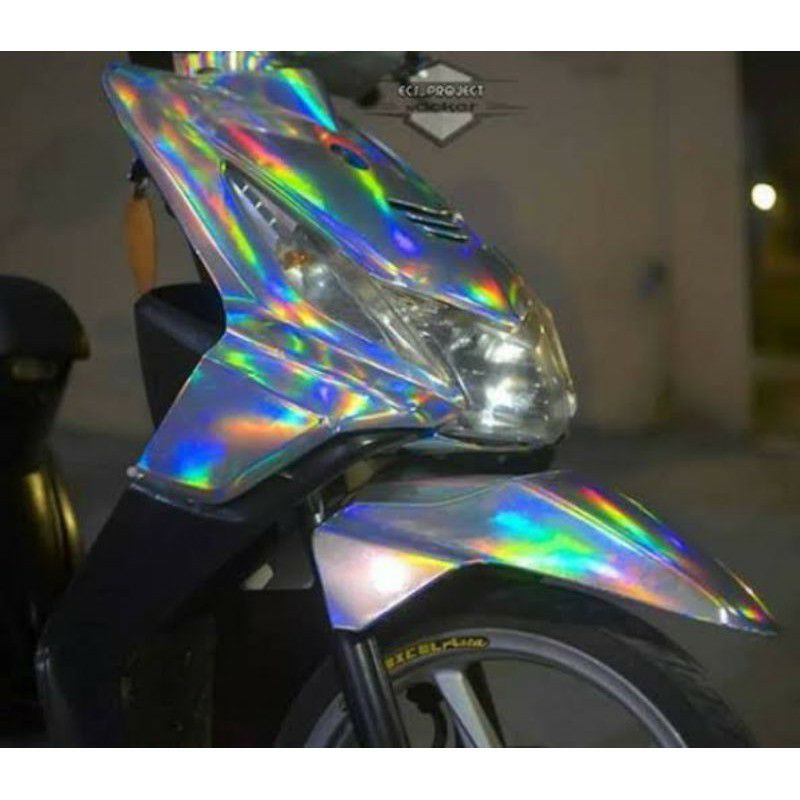 Skotlet Motor Hologram Pelangi Stiker Skotlet Motor Hologram Hitam