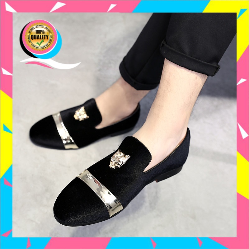 Sepatu Kasual Pria Matte Kulit Loafers Gold Tiger Kepala Gesper  Berharap  Taobao    One Piece
