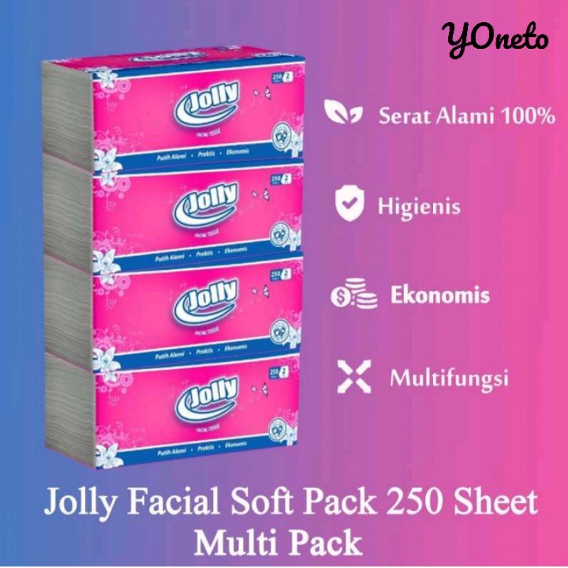 Tisu Wajah Jolly 250 Sheets 2ply Multi Pack (4 Pcs)-3