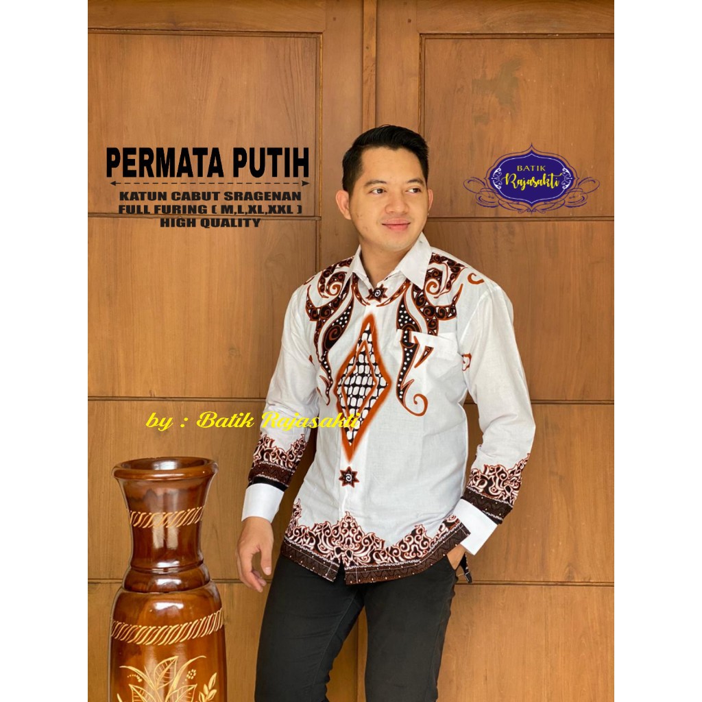 PERMATA PUTIH Kemeja Batik Pria Full Furing Bahan Katun Sragenan