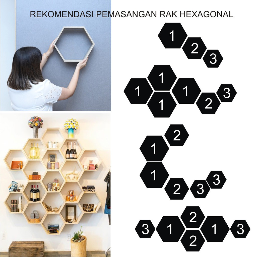 Hiasan Dinding Hexagonal Kayu Jati Belanda Rak Dinding Gantung Hexagonal Serbaguna