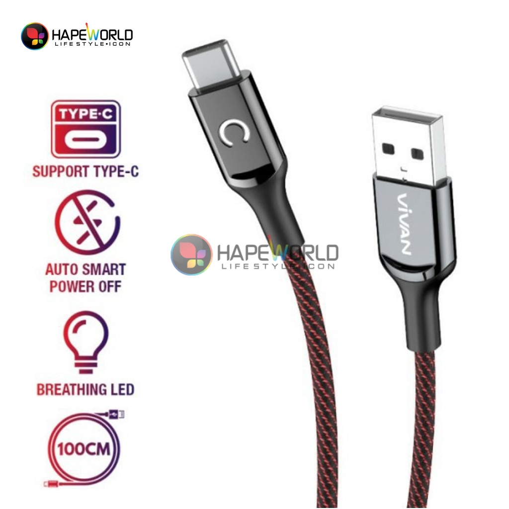 KABEL TYPE C VIVAN VZC100 QC 3.0 FAST CHARGING - 100% ORI VIVAN