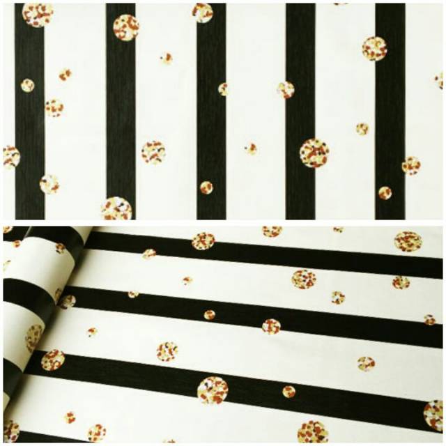 Wallpaper sticker dinding garis putih hitam gold
