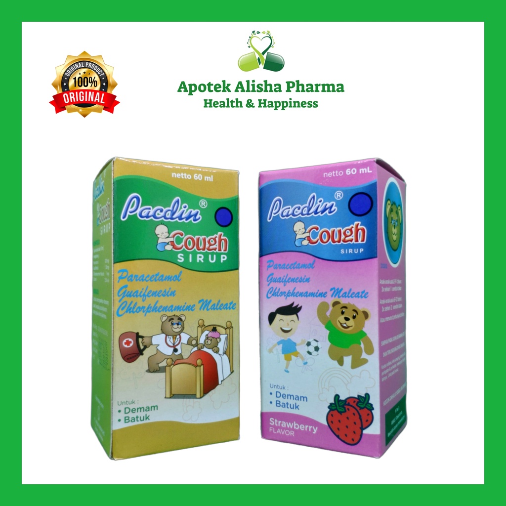 Pacdin Cough Sirup 60ml-Obat Batuk/Flu/Pilek/Panas/Demam Anak/Pacdin Kuning/Jeruk/Pink/Strawberry Syrup