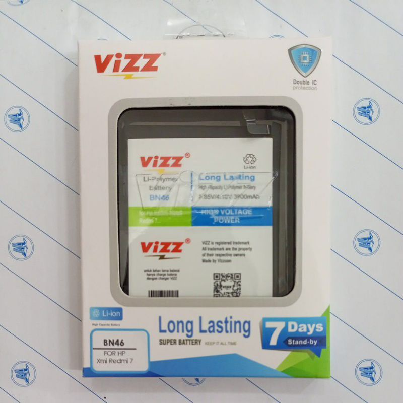 Baterai double power battery Vizz bn46 BN 46 baterai xiaomi redmi 7