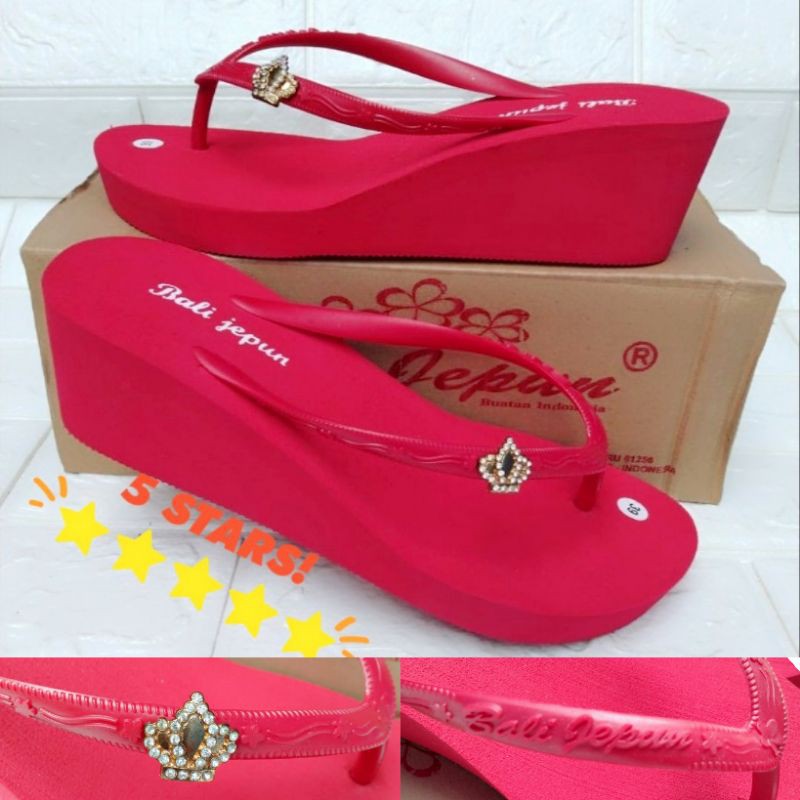 Sandal Wedges Bali Jepun Merah 5cm. Garansi ORI. Siap COD Bos..