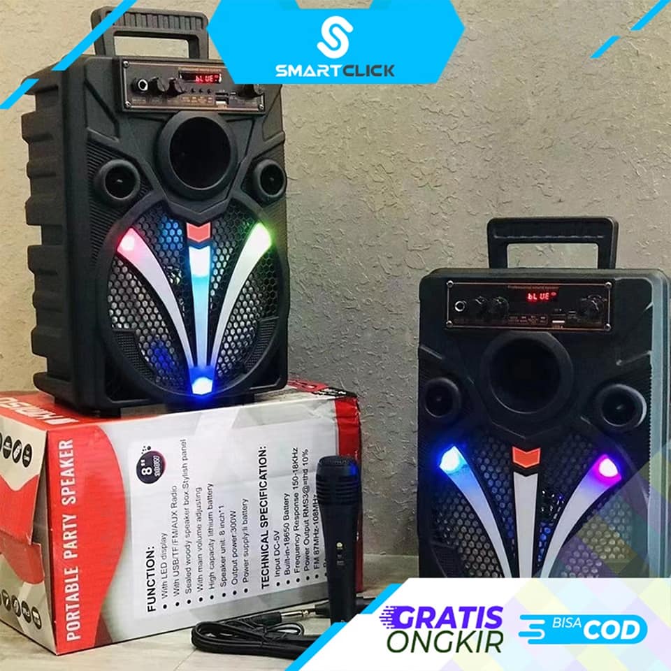 Speaker Bluetooth KMS QS-7806 LED 8 inc+remote mic kabel karaoke