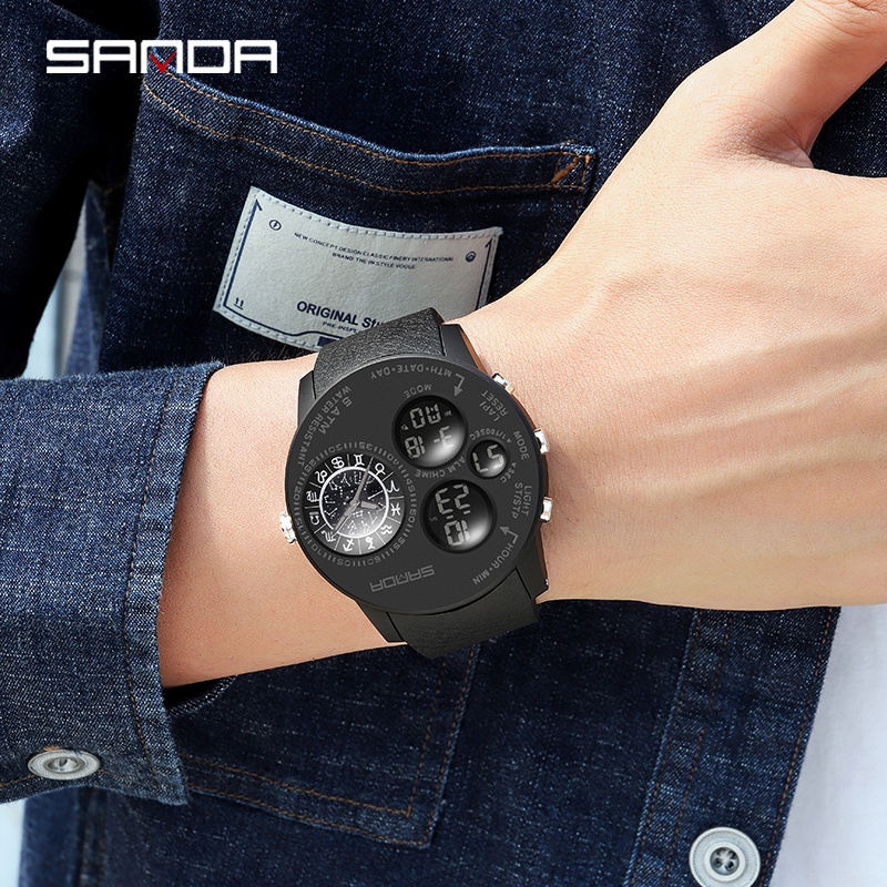 SANDA 6036 Jam Tangan Pria Digital Analog Tali Rubber Dual Time Anti Air WATCHKITE WKOS