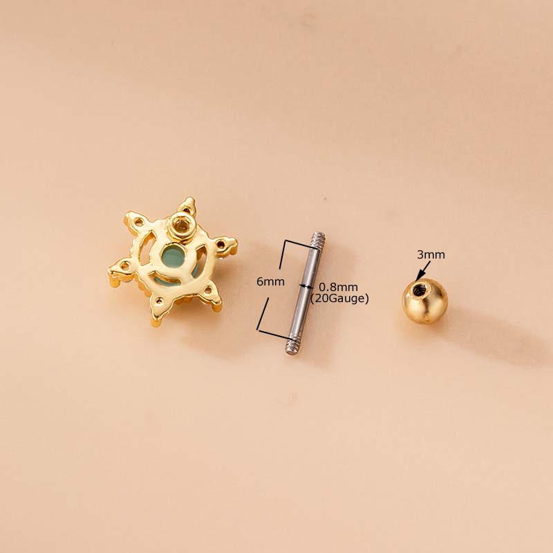 1pc Anting Tindik Bahan Steel Hias Zircon Biru 20Gauge Untuk Wanita