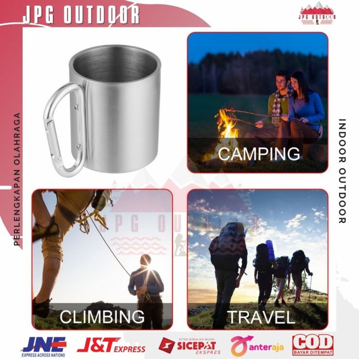 Mug Gelas Camping Carabiner Stainless Gelas Travel Mug 220ML