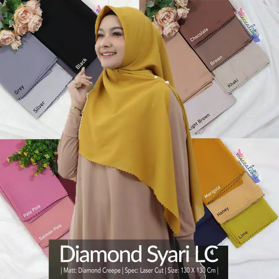 Hijab Diamond Crepe 130 x 130 Syar'i Laser Cut Jilbab Kerudung Segi Empat Azara Syari Jumbo LC