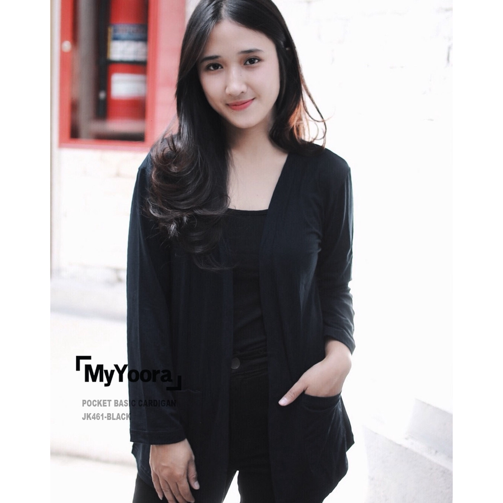 MyYoora Pocket Basic Cardigan Outer Wanita JK461/JK435/JK439-POCKET-NORMAL-BLACK