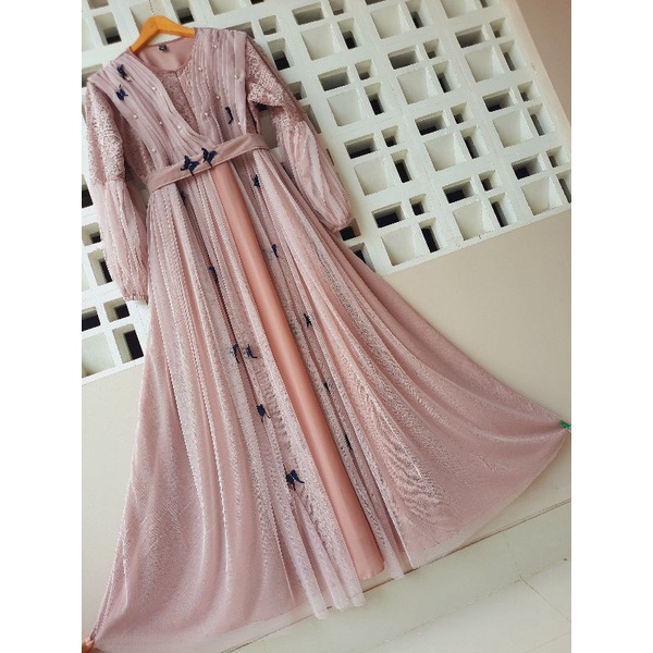 GAMIS CERUTY BURKAT|| TILLE BUTTERFLY|| GAMIS PESTA||FASHION WANITA,BAJU GAMIS MEWAH,GAMIS TERBARU 2021,GAMISKEKINIAN,PAKAIAN WANITA,PAKAIAN TERMURAH BARU-Baby pink