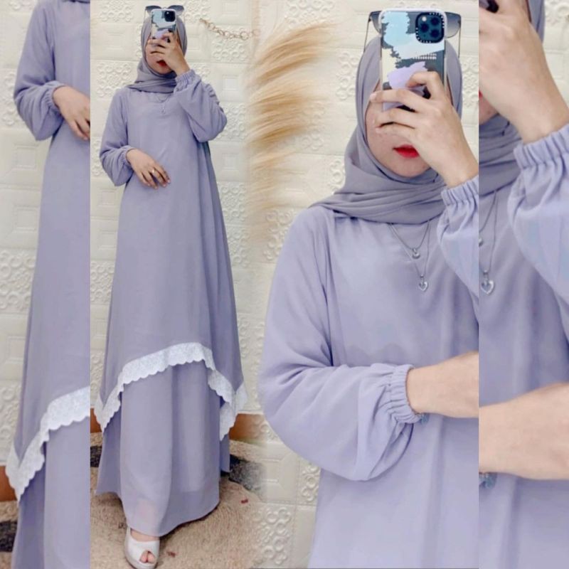 Gamis Malaysia renda bawah size M ld 100 PB 140