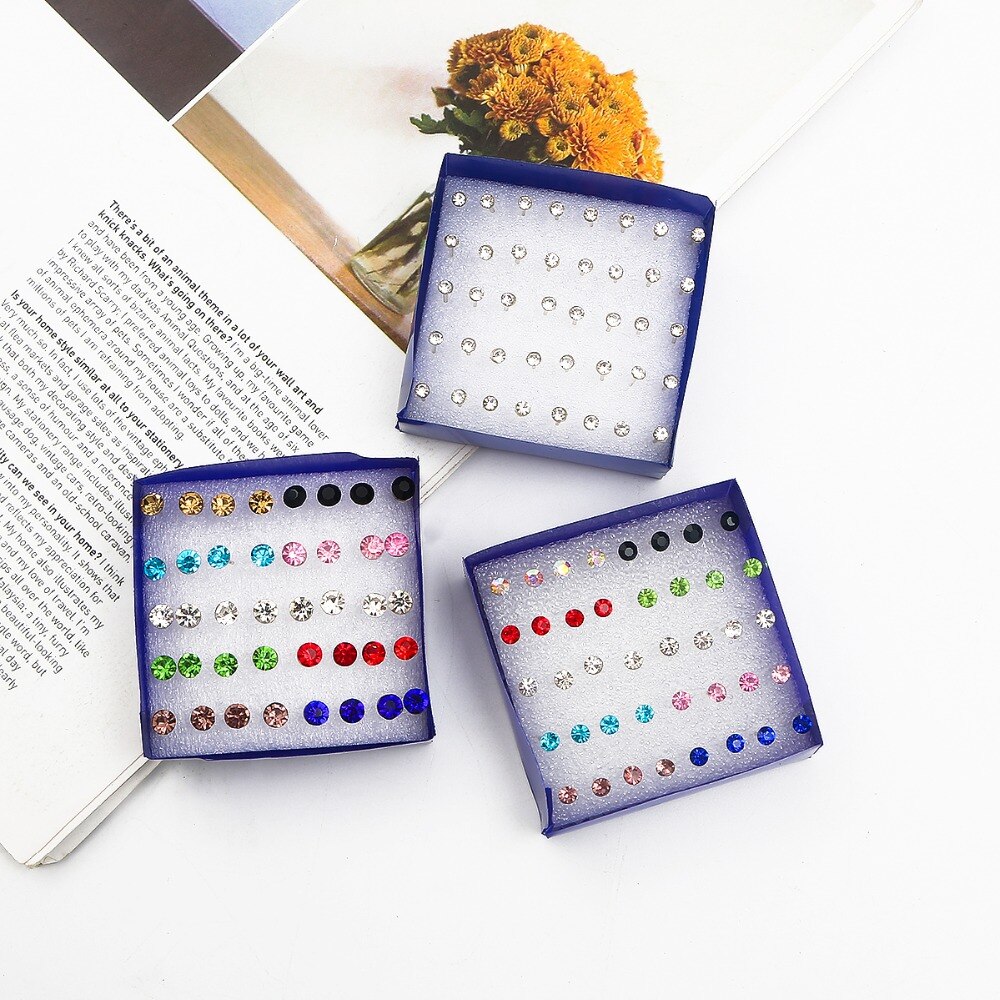 Set Anting Stud Kristal Warna-Warni Bahan Plastik Untuk Wanita