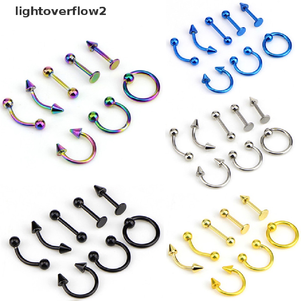 (Light2) 8pcs / set Anting Tindik Alis / Telinga / Hidung / Bibir 16g Bahan Stainless Steel